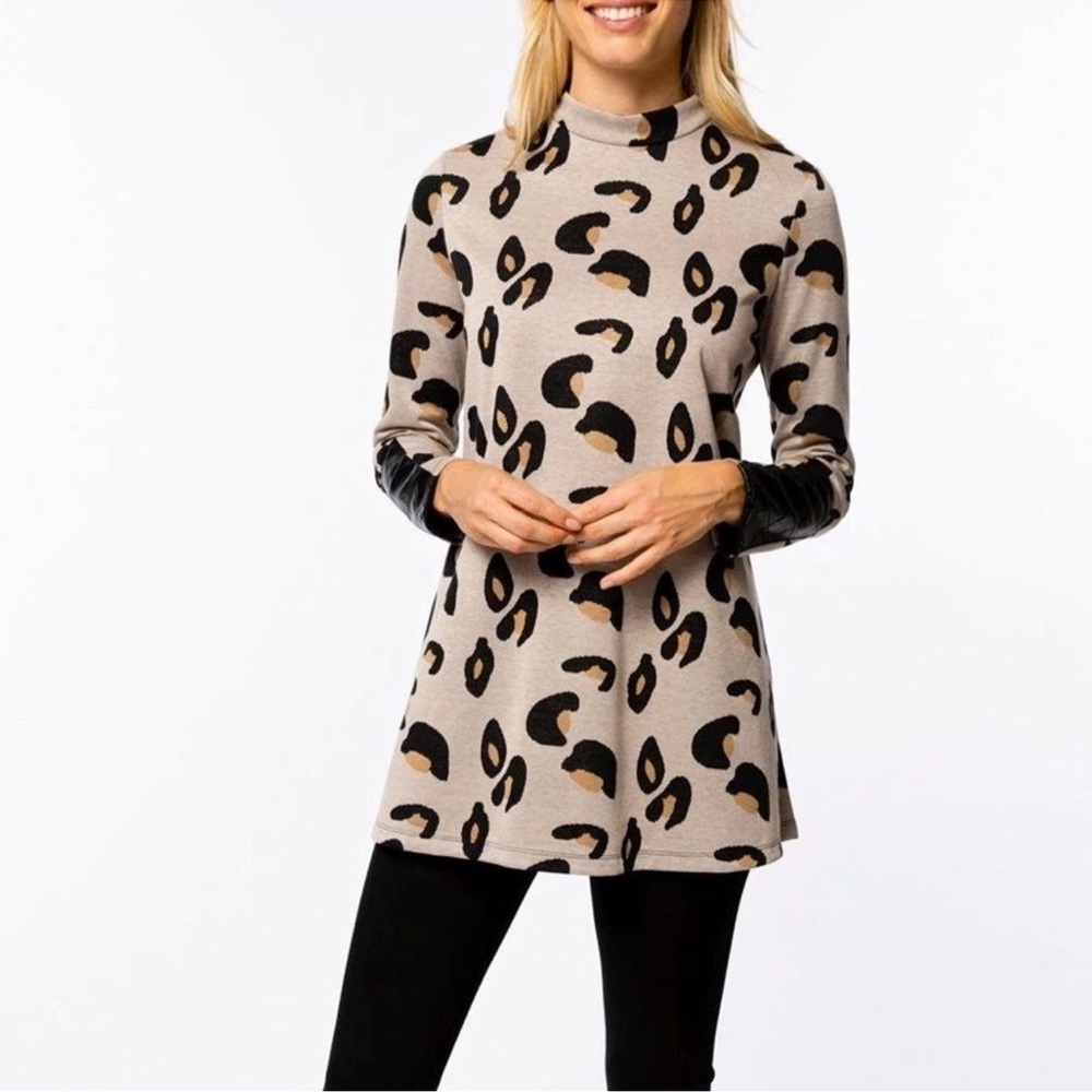Tyler Boe Chrissy Mock Neck Animal Cheetah Print Tunic Size XS - Picture 3 of 15